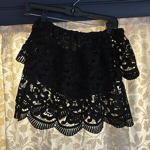 Black lace off the shoulder top / slightly cropped